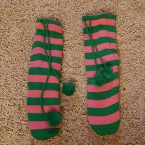 Green/Pink Slipper Knee Socks